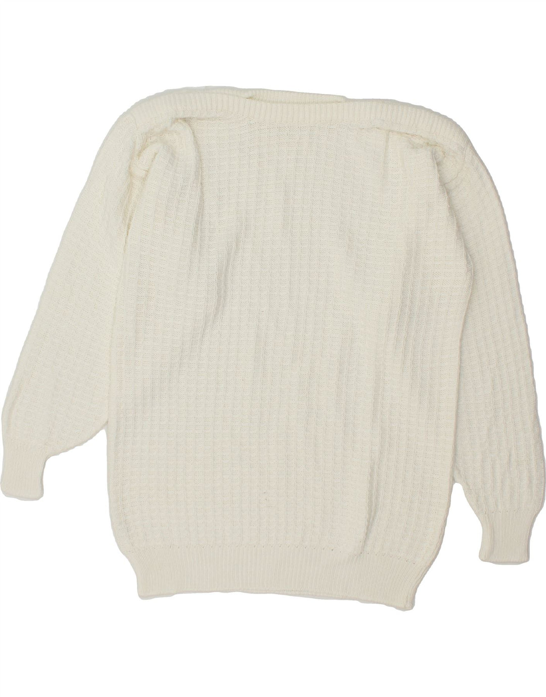 VINTAGE Womens Boat Neck Jumper Sweater UK 16 Large White Check Vintage Vintage and Second-Hand Vintage from Messina Hembry 