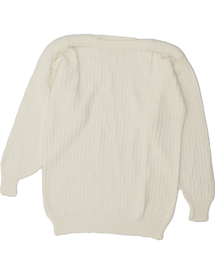 VINTAGE Womens Boat Neck Jumper Sweater UK 16 Large White Check Vintage Vintage and Second-Hand Vintage from Messina Hembry 
