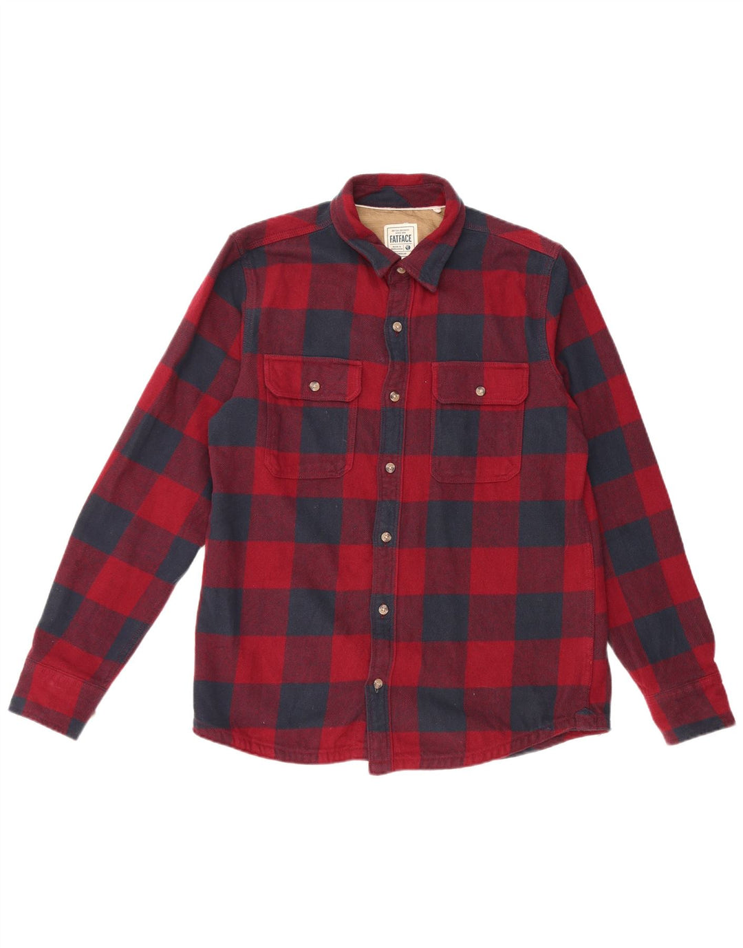 Fat Face Camicia da uomo in flanella vestibilità regolare in cotone a quadri rossi piccoli