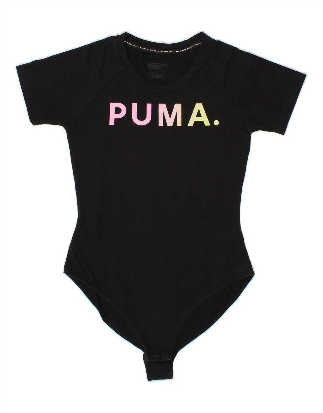 PUMA Womens Graphic Bodysuit UK 10 Small Black Cotton Vintage Puma and Second-Hand Puma from Messina Hembry 