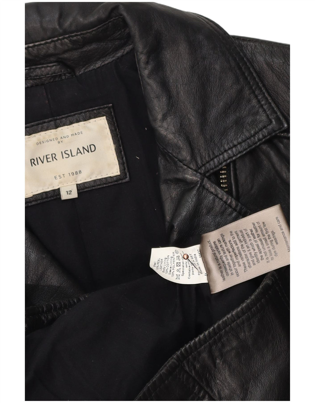 Giacca da motociclista in pelle da donna River Island UK 12 media nera