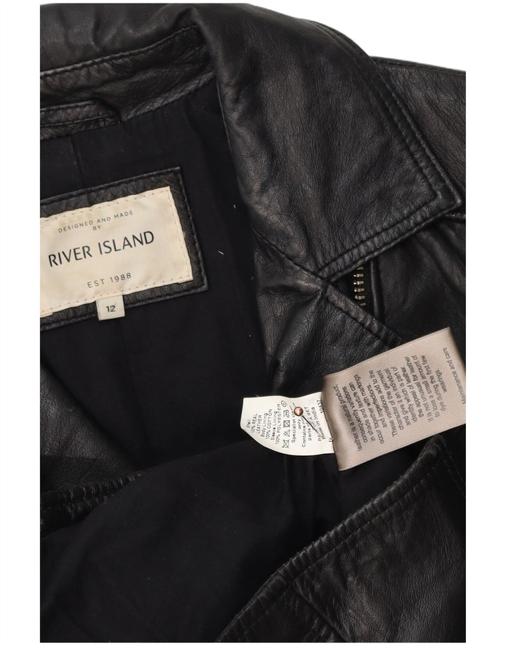 Giacca da motociclista in pelle da donna River Island UK 12 media nera