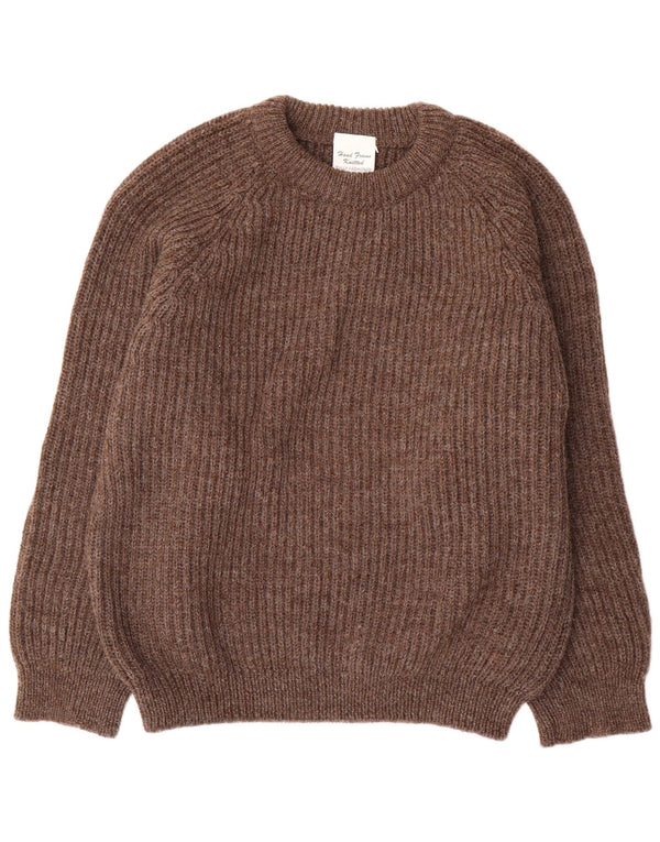 Maglione girocollo da uomo vintage in lana marrone grande