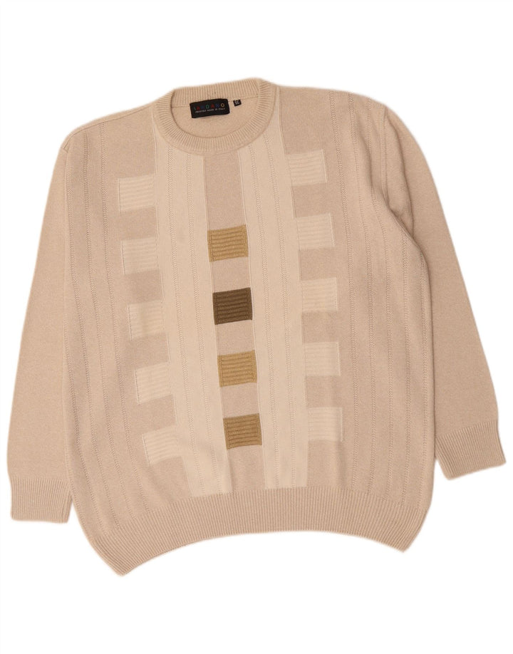 Maglione da uomo girocollo DARDANO XL in cotone geometrico beige