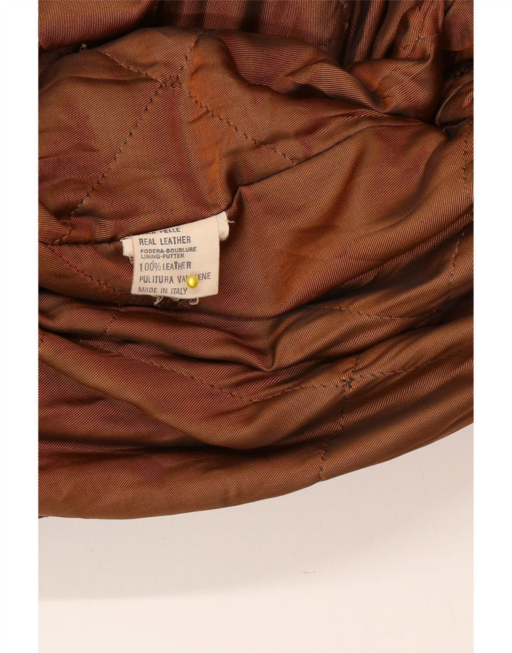 Cappotto vintage da donna oversize in pelle scamosciata con cappuccio IT 46 grande marrone