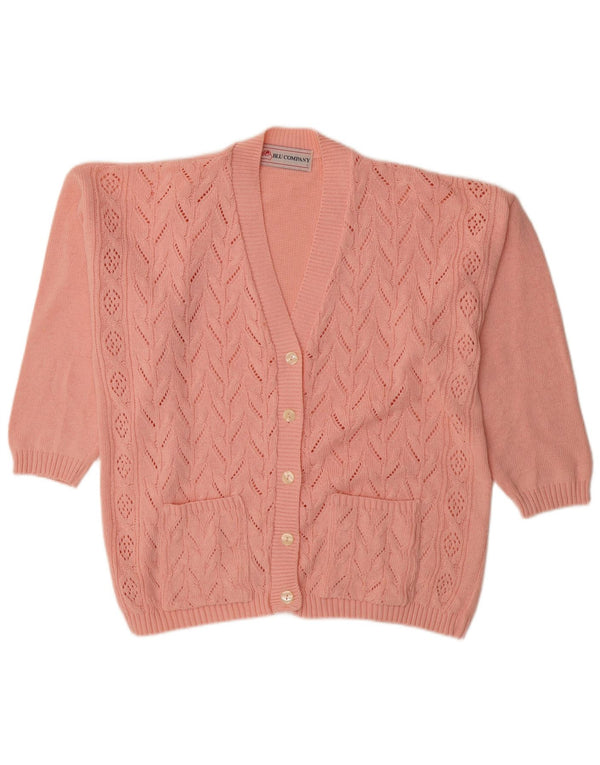 Maglione cardigan oversize da donna vintage UK 16 grande cotone rosa
