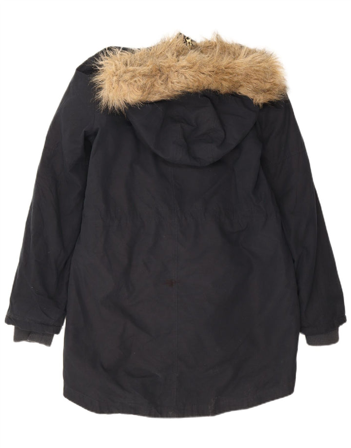 Giacca parka oversize in sherpa con cappuccio da donna Oasis UK 10 piccola blu navy