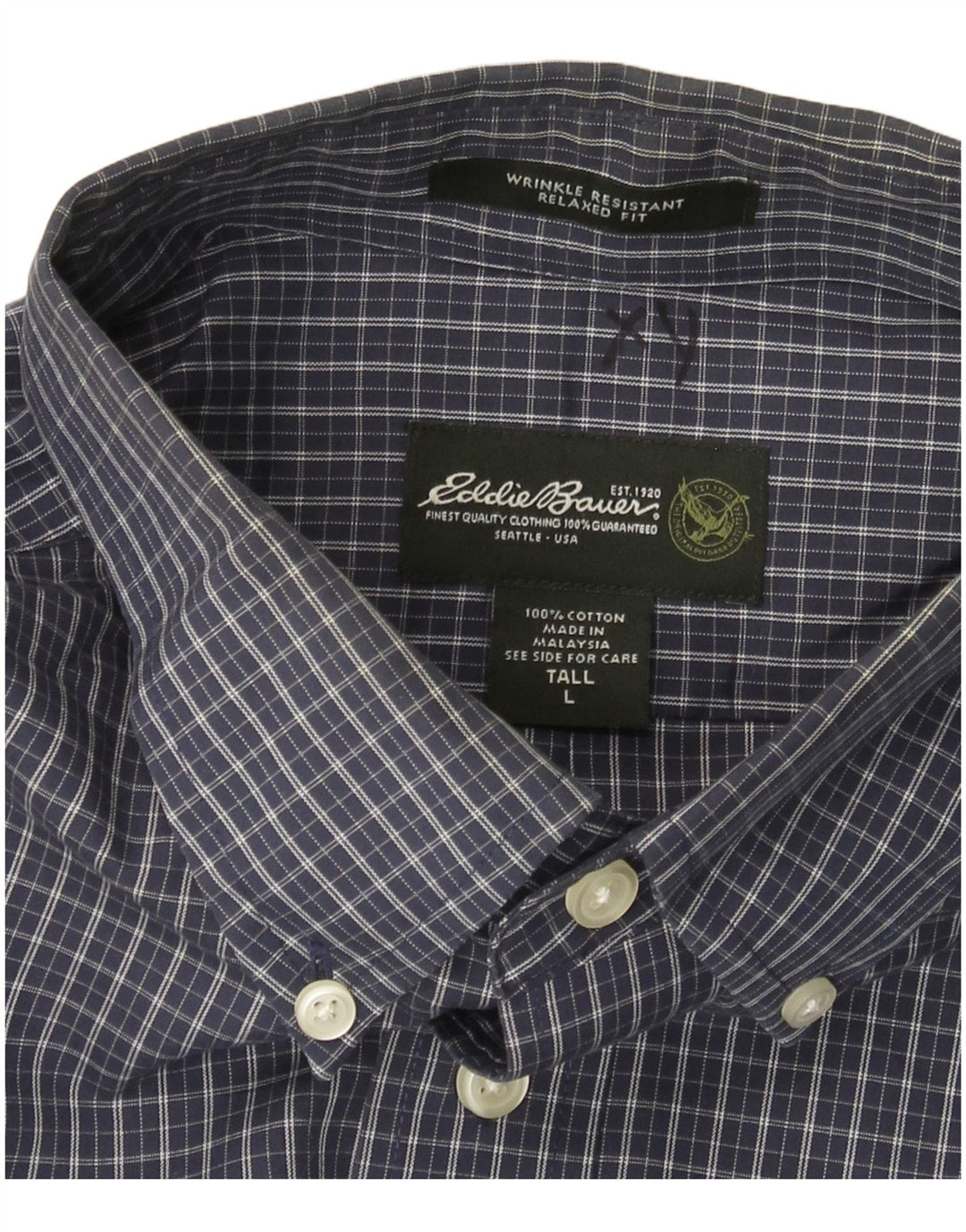 EDDIE BAUER Camicia da uomo alta dalla vestibilità rilassata, grande, in cotone a quadri blu navy