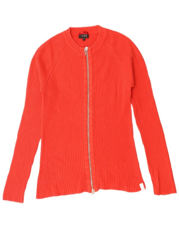 Maglione cardigan con zip intera da donna Guess UK 10 piccolo cotone rosso