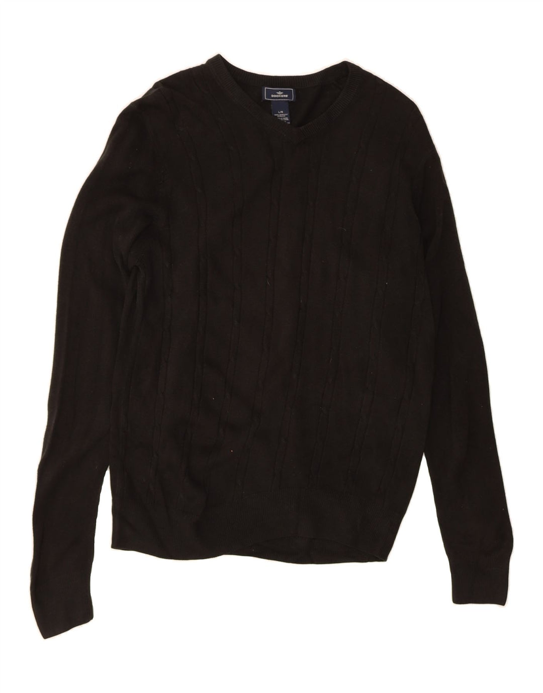 DOCKERS Mens V-Neck Jumper Sweater Large Black Acrylic Vintage Dockers and Second-Hand Dockers from Messina Hembry 