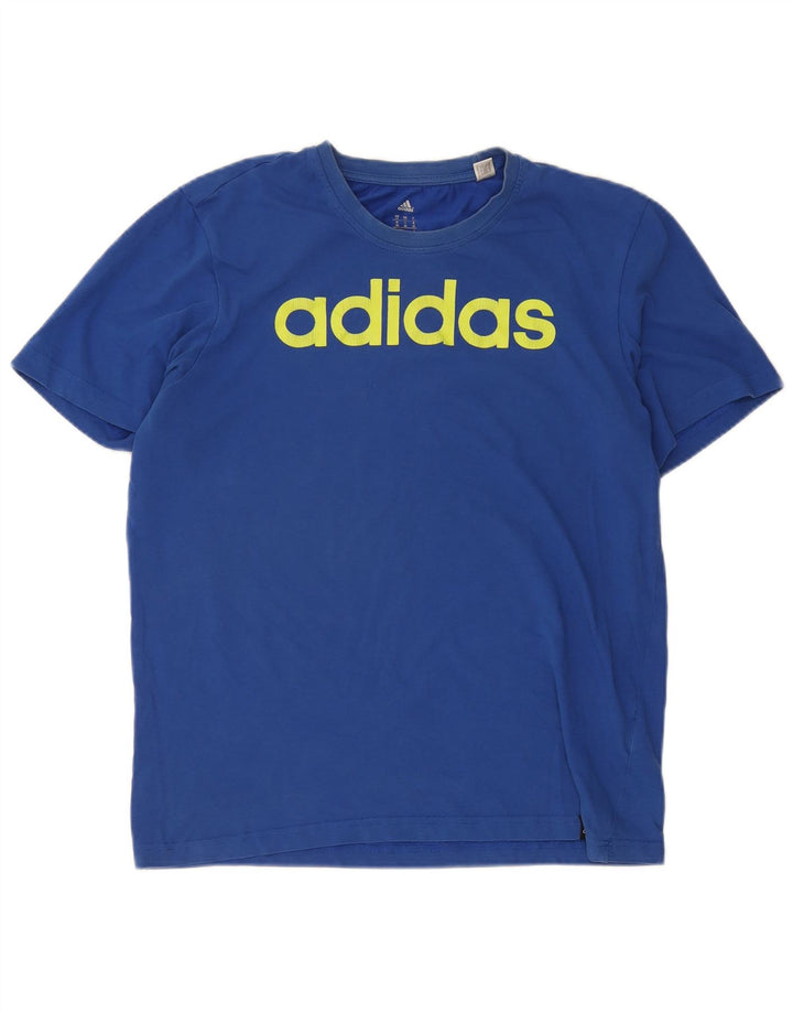 T-shirt grafica Adidas Climalite da uomo in cotone blu medio