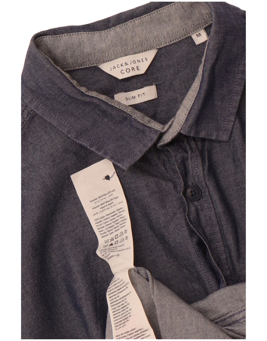 JACK & JONES Camicia da uomo slim fit a maniche corte in cotone blu navy medio