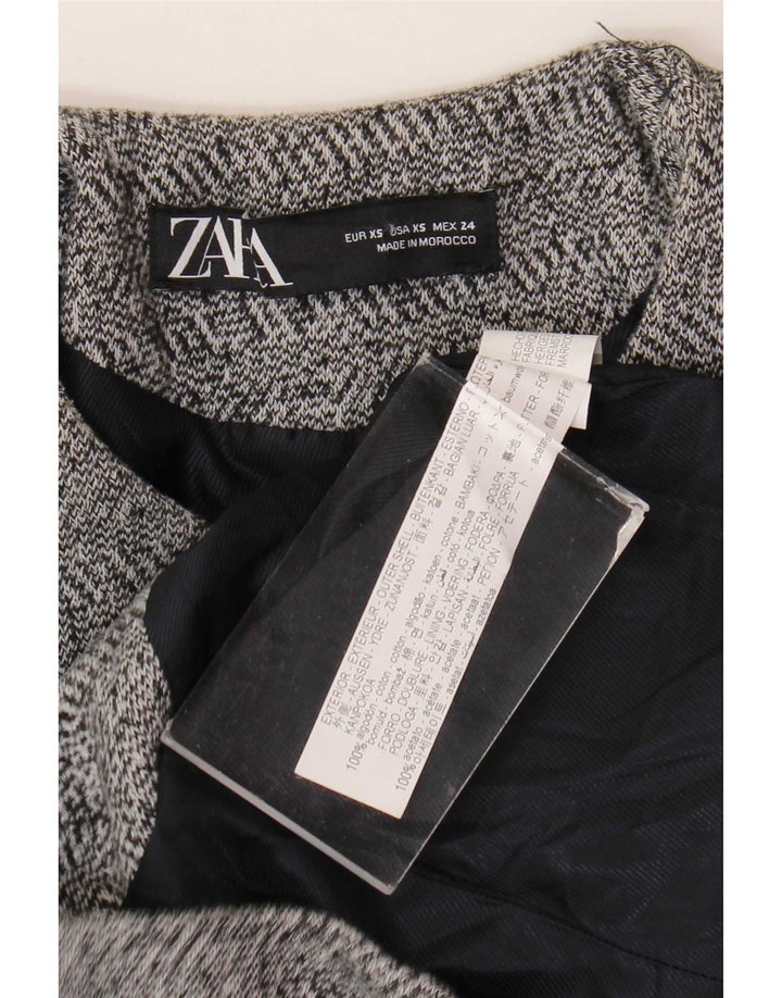 Giacca blazer con zip intera da donna Zara UK 6 XS cotone grigio a spina di pesce