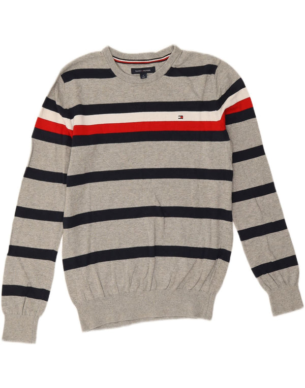 Maglione maglione girocollo da uomo Tommy Hilfiger in cotone a righe grigio medio