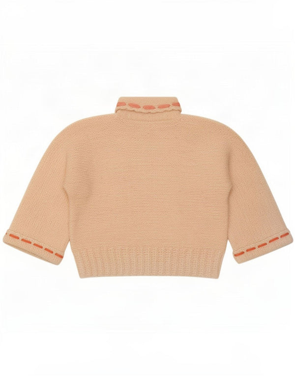 Vintage Womens Crop 3/4 Sleeve Roll Neck Jumper Sweater UK 14 Medium Beige