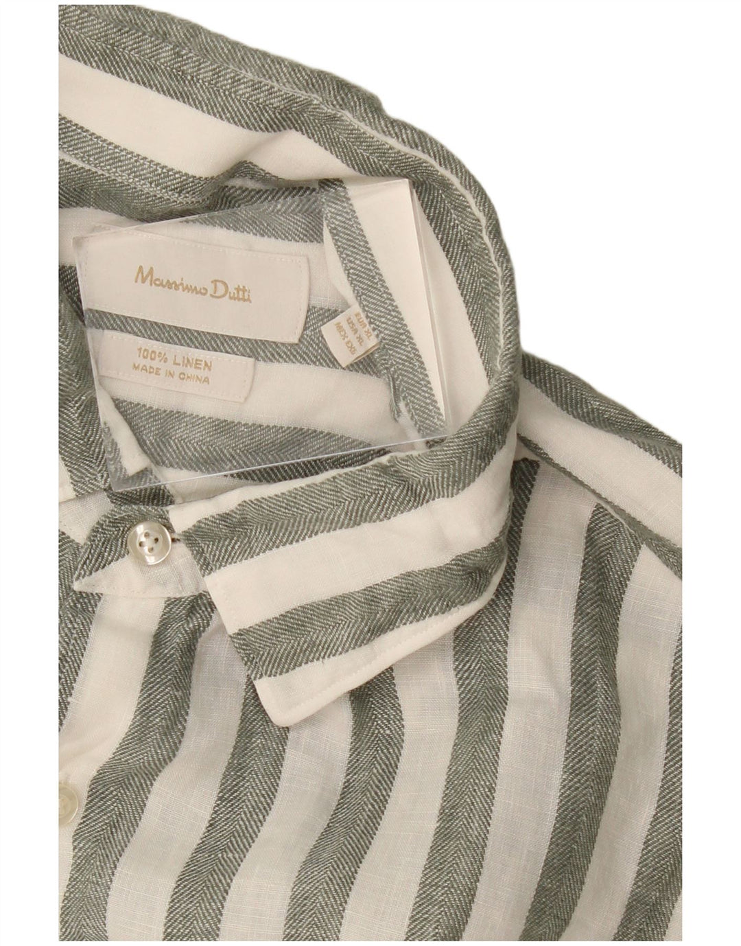 MASSIMO DUTTI Mens Shirt XL Khaki Striped Linen Vintage Massimo Dutti and Second-Hand Massimo Dutti from Messina Hembry 