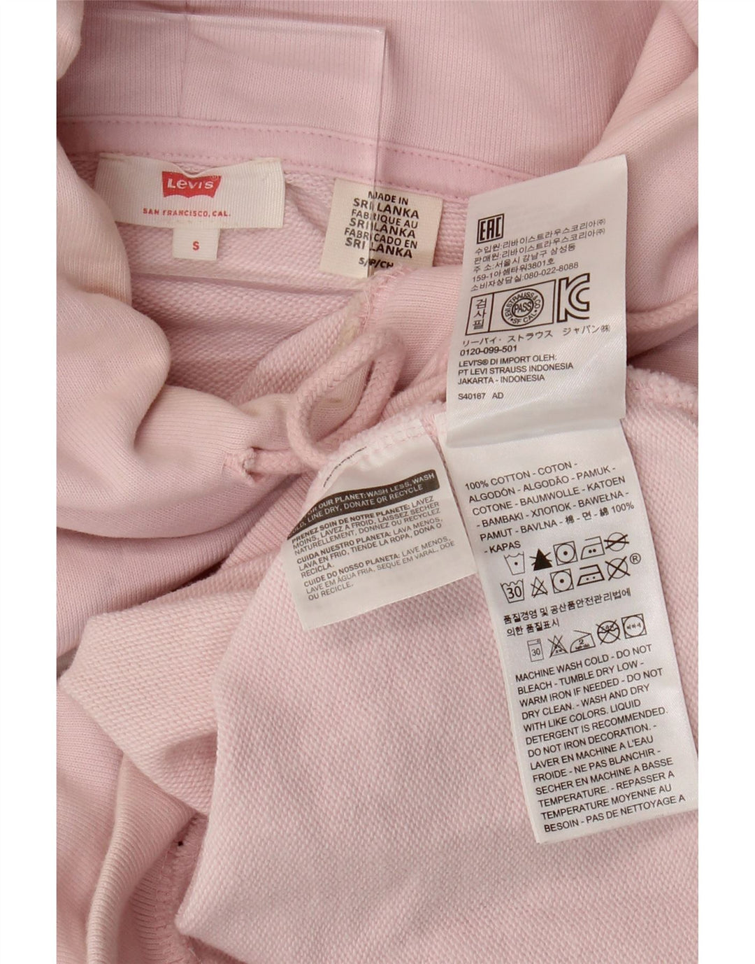LEVI'S Felpa con cappuccio grafica oversize da donna con cappuccio grafico UK 10 Small Cotone rosa