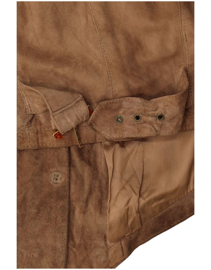 Giacca vintage in pelle scamosciata corta da donna UK 14 in pelle marrone medio