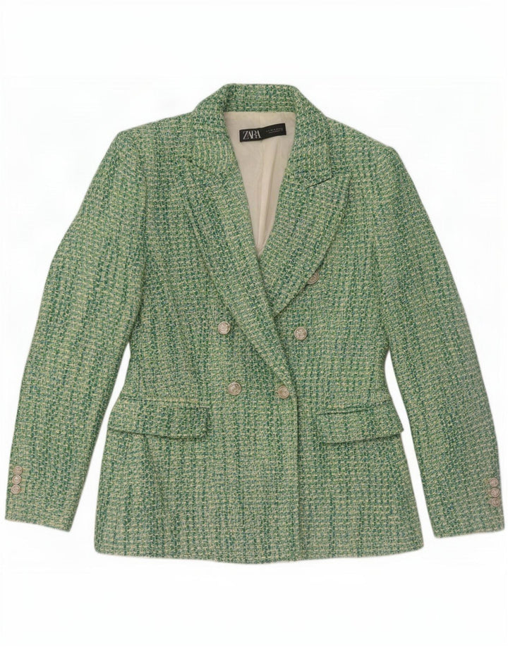 Giacca blazer doppiopetto da donna Zara UK 12 cotone verde medio