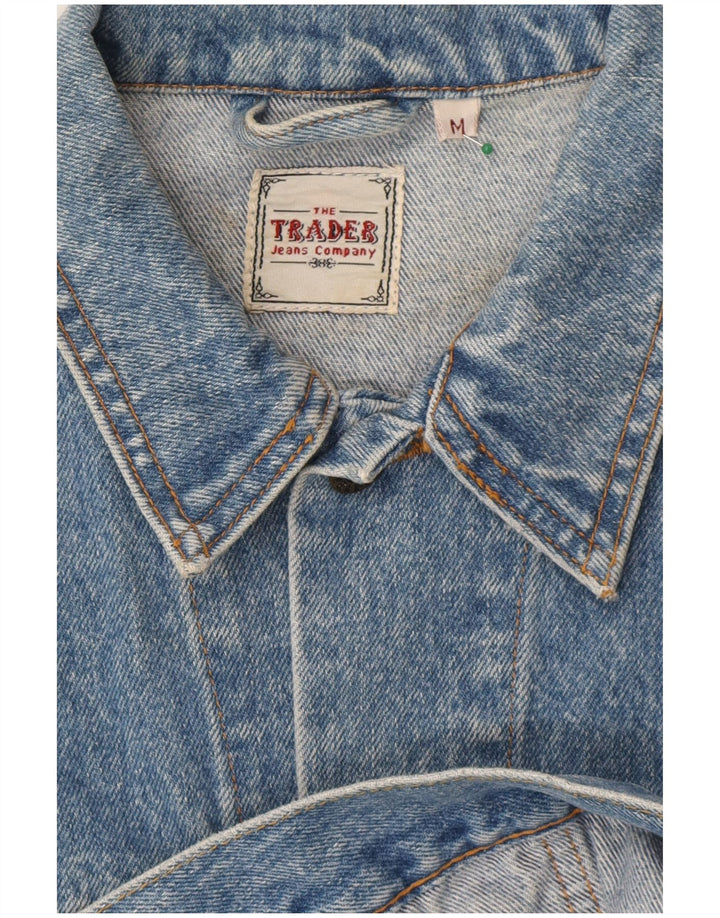 Giacca di jeans oversize da donna vintage UK 14 cotone blu medio