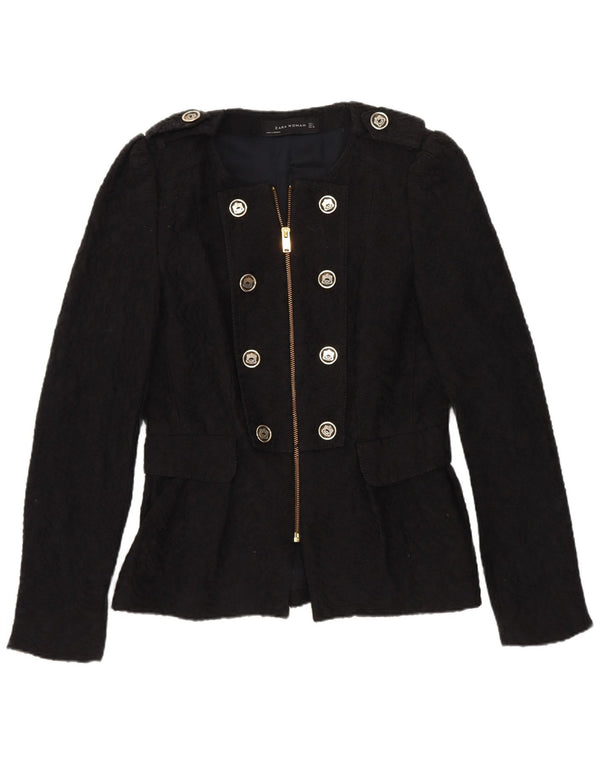 Giacca blazer militare da donna Zara UK 14 grande cotone nero