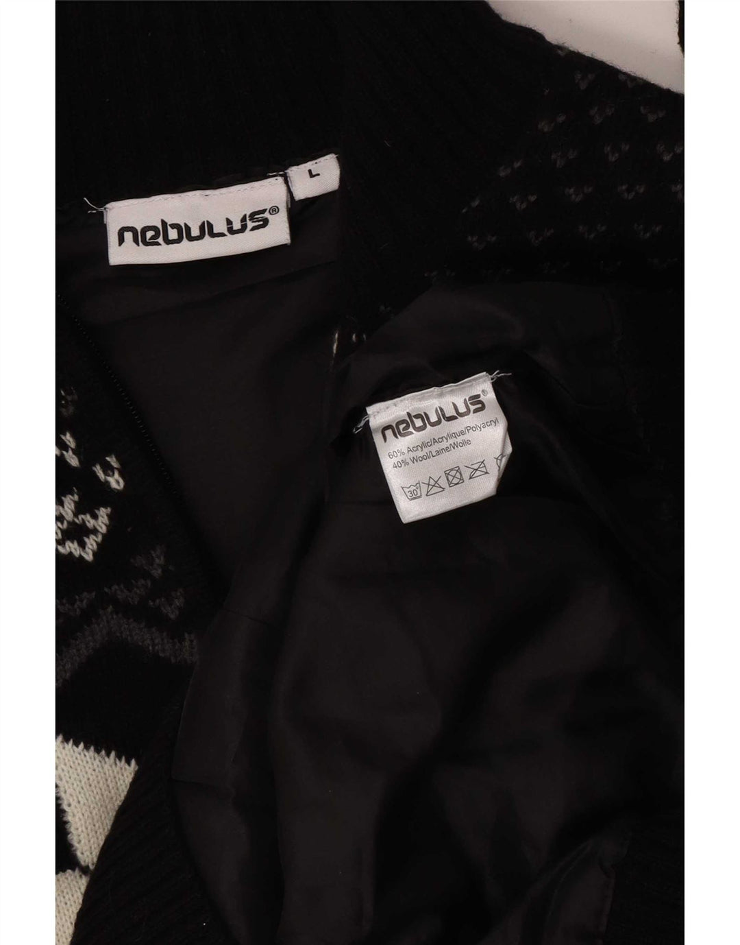 Maglione da uomo con zip e collo Nebulus, grande, acrilico nero Fair Isle