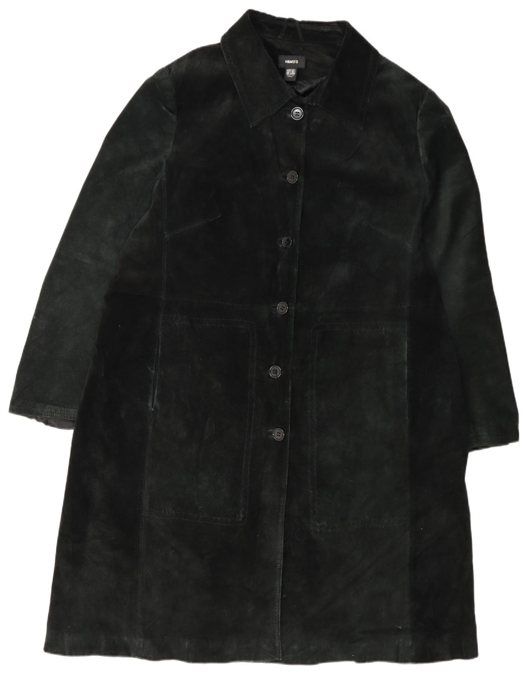 H&M Soprabito in pelle scamosciata da donna UK 26 4XL Nero