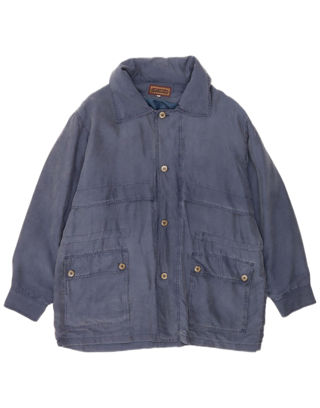 Giacca utilitaria vintage da uomo UK 40 grande in seta blu navy