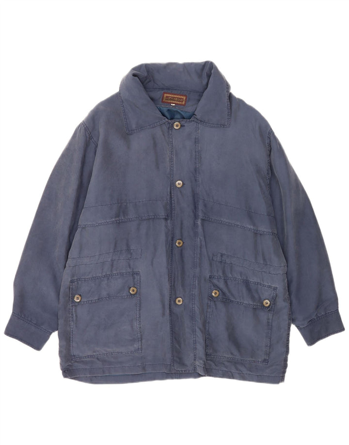 Giacca utilitaria vintage da uomo UK 40 grande in seta blu navy