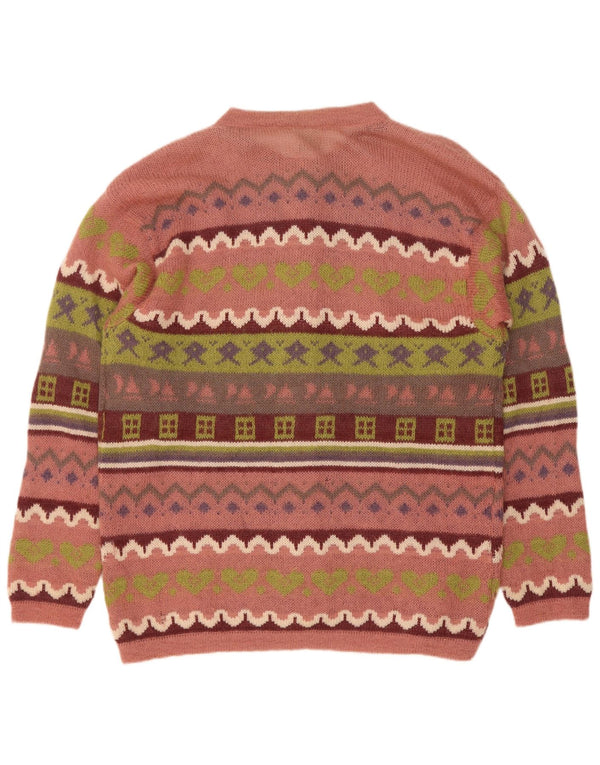 Maglione cardigan da donna Piu Verona UK 14 Large Pink Mohair geometrico
