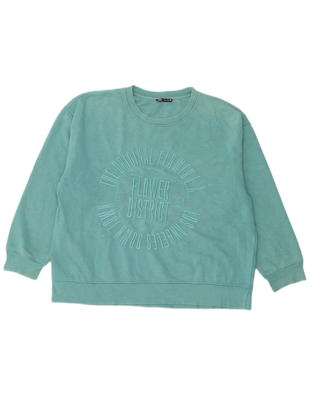 Felpa oversize con grafica da donna Zara UK 16 grande cotone blu