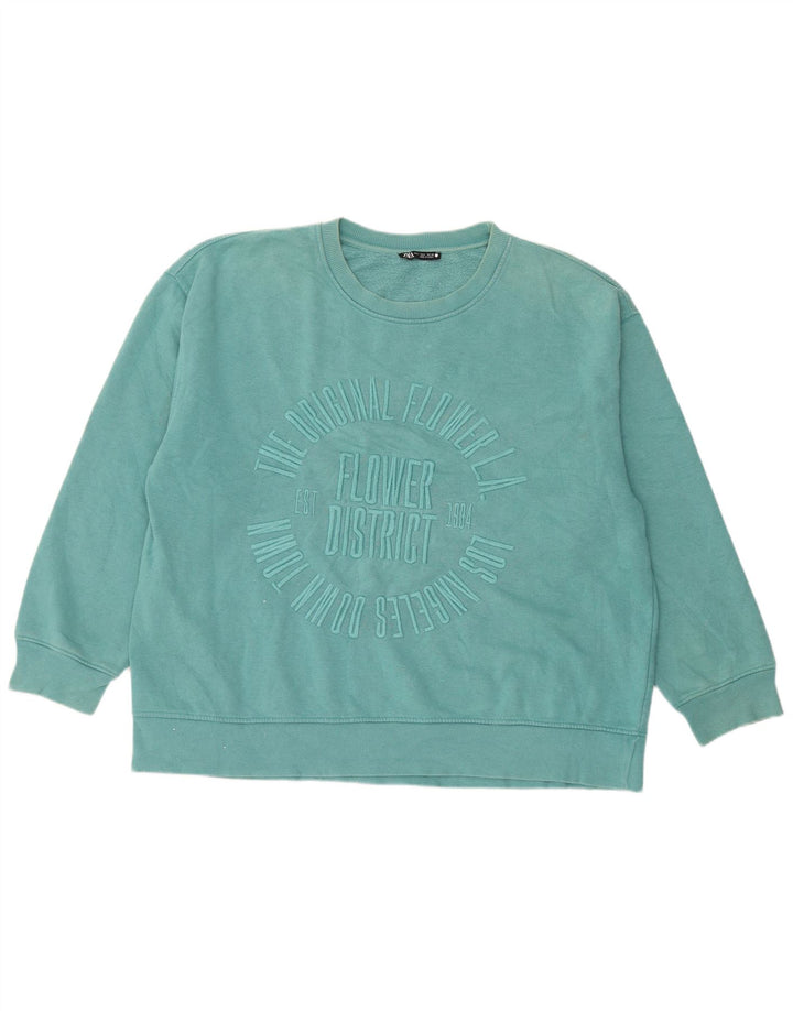 Felpa oversize con grafica da donna Zara UK 16 grande cotone blu
