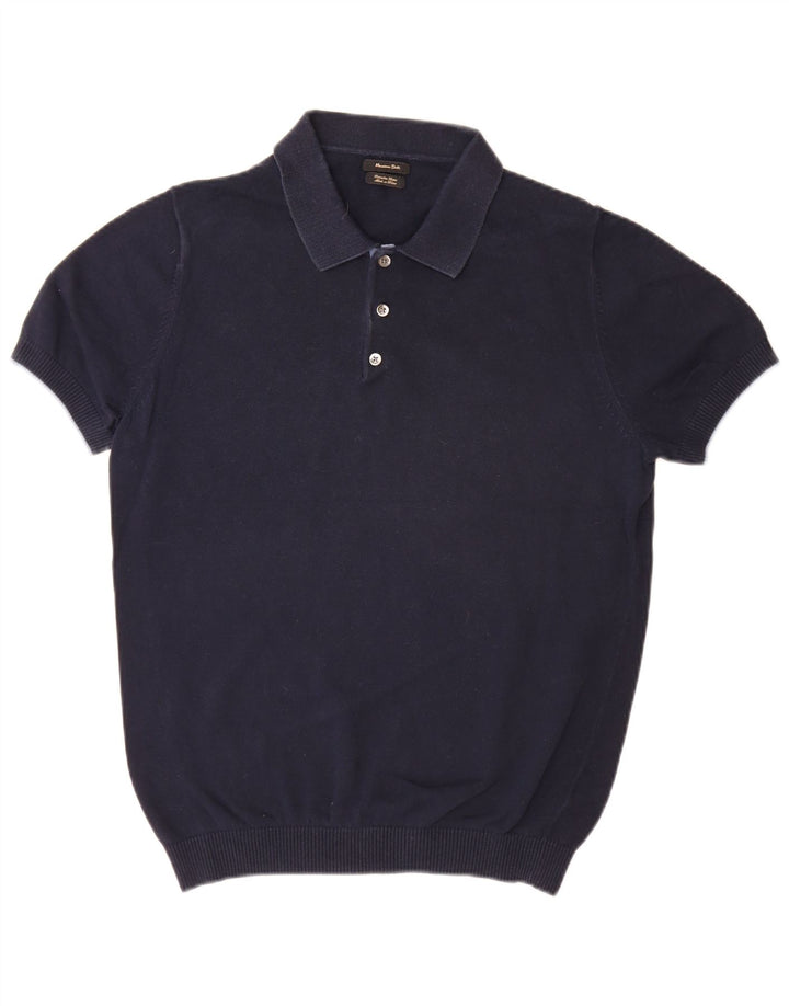 Massimo Dutti Maglione da uomo a maniche corte con collo a polo grande blu navy