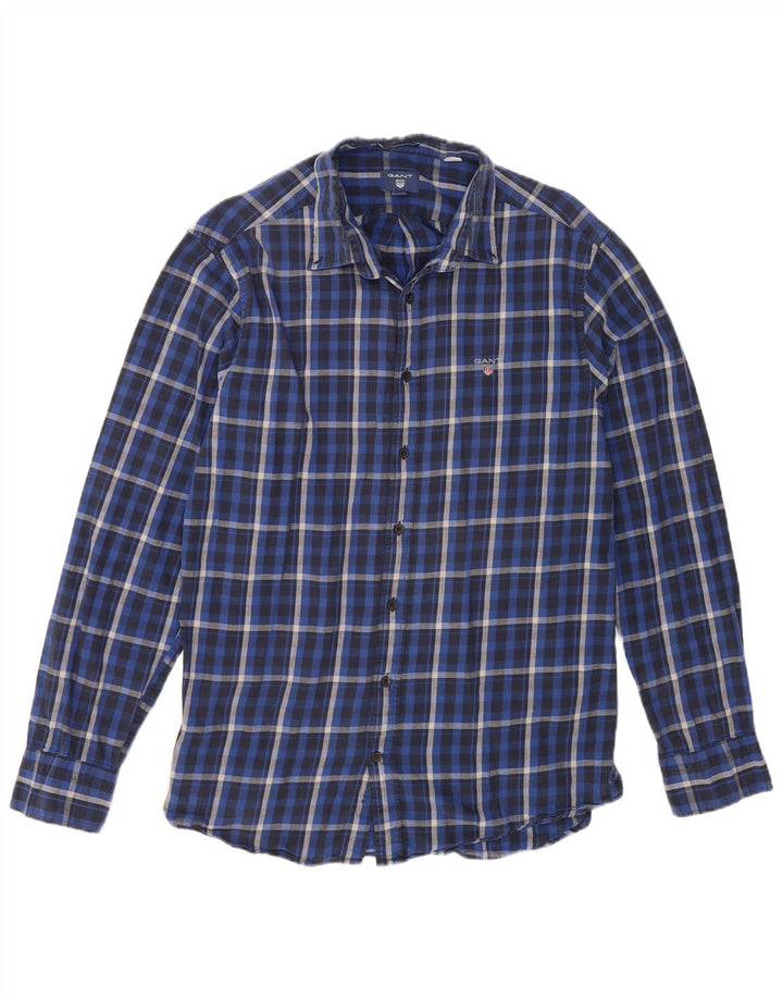 Gant Camicia da uomo vestibilità regolare taglia 41/42 16 1/2 grande cotone a quadri blu