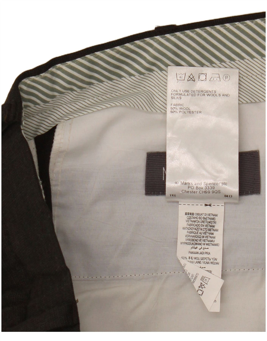 Pantaloni da abito dritti da uomo Marks & Spencer W38 L33 lana marrone
