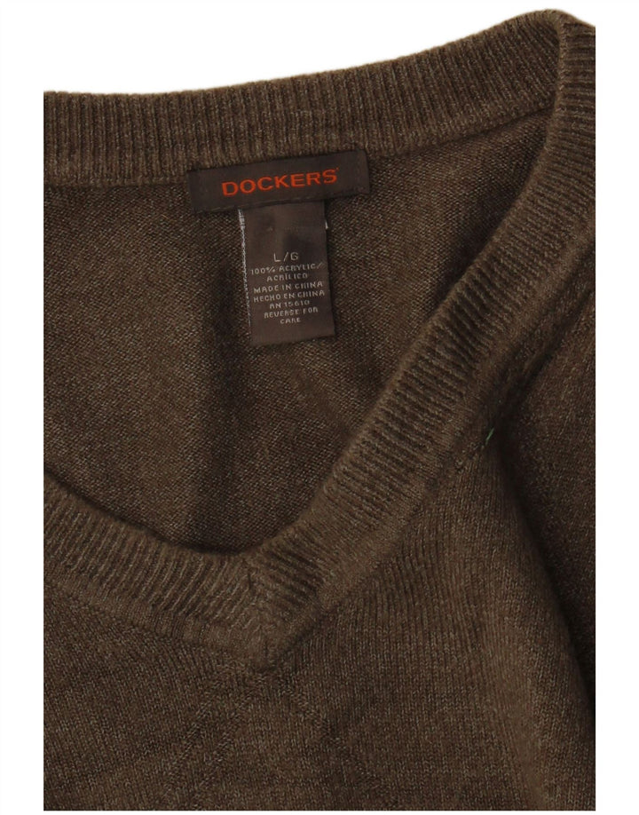 Maglione da uomo con scollo a V Dockers, grande, in acrilico marrone