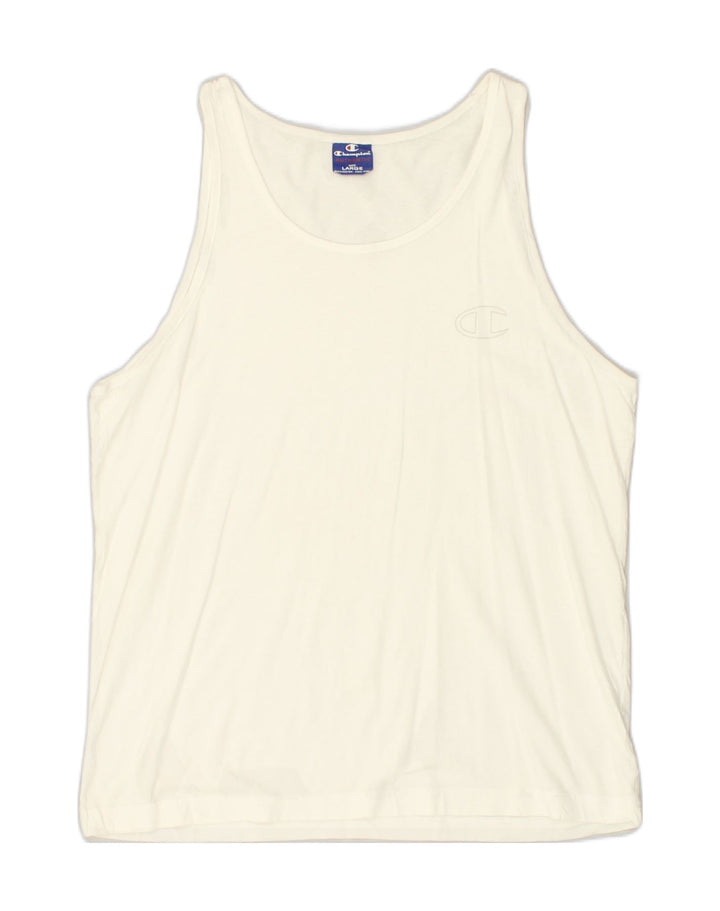 CHAMPION Womens Vest Top UK 14 Large White | Vintage Champion | Thrift | Second-Hand Champion | Used Clothing | Messina Hembry 