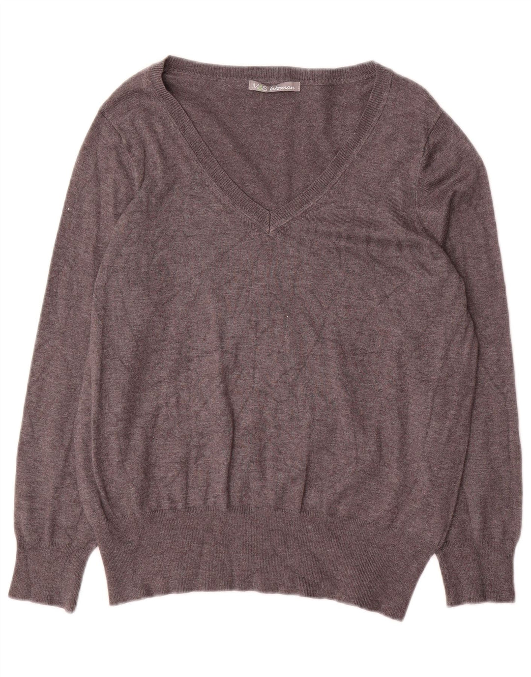 Maglione da donna Marks & Spencer con scollo a V UK 18 XL Viscosa grigia