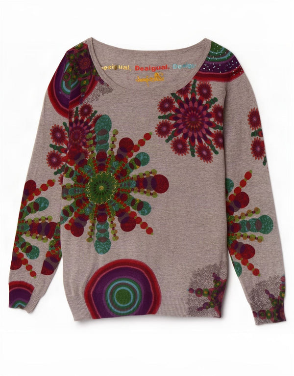 Desigual Donna Maglione con scollo a barchetta Maglione UK 12 Grigio medio floreale