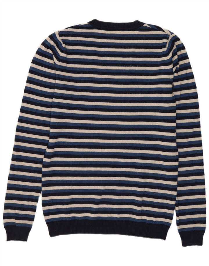 Maglione da donna con scollo a V Lacoste taglia 38 medio in lana a righe blu navy