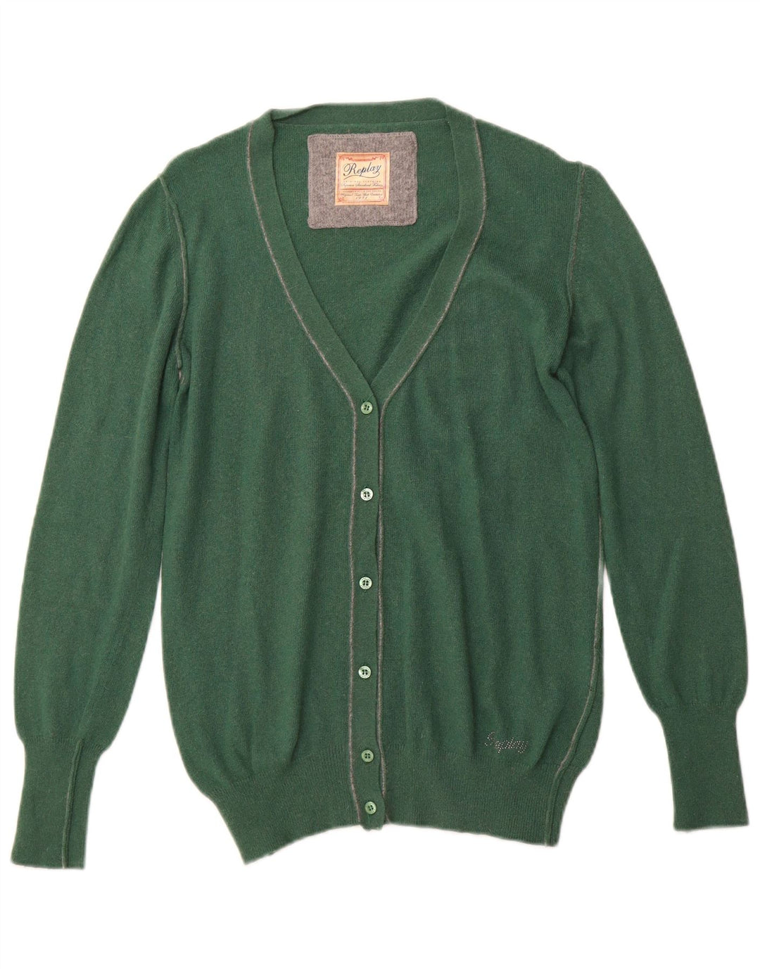 REPLAY Maglione cardigan da donna UK 10 Small Verde Poliammide