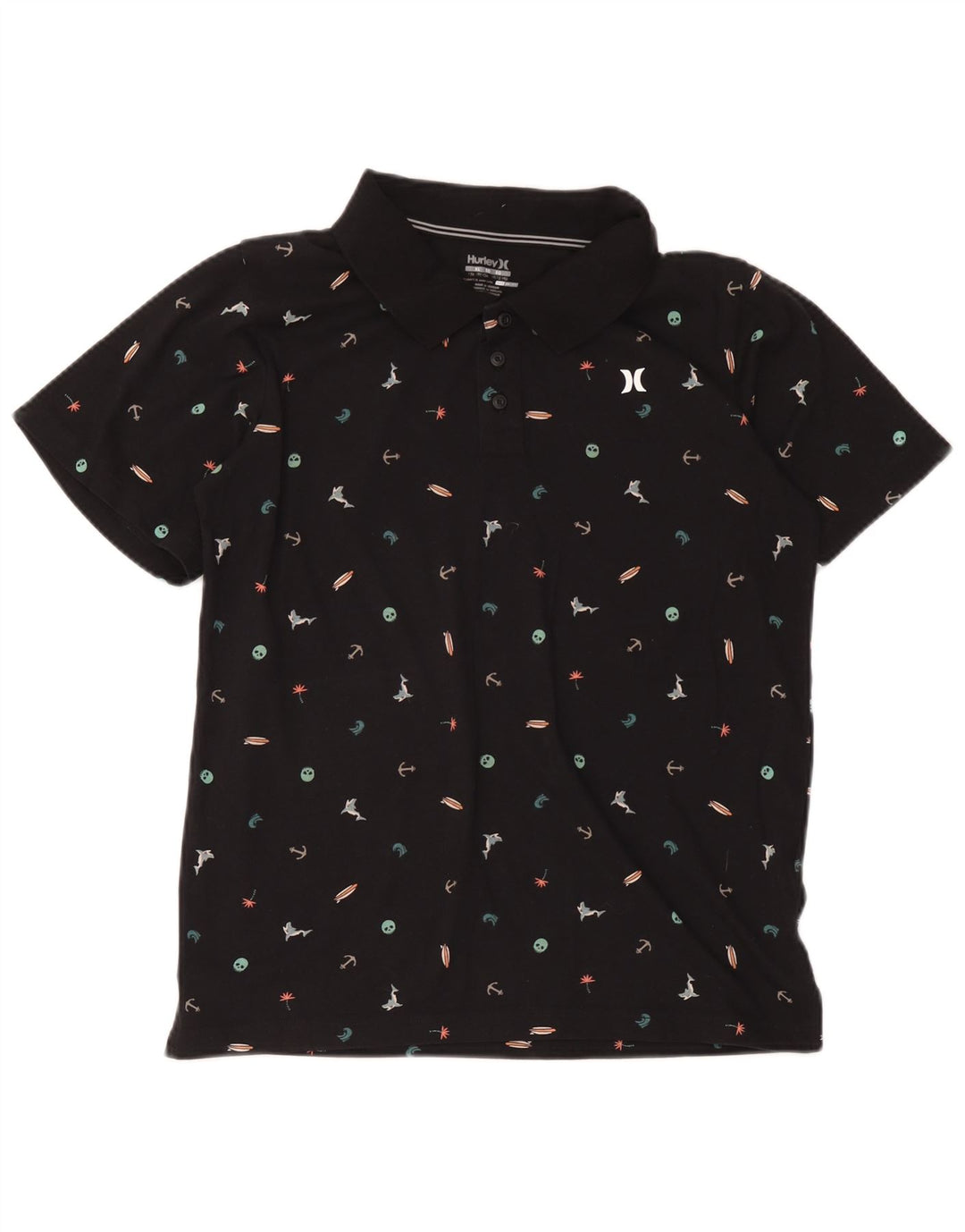 Polo Hurley da ragazzo Dri Fit con motivo astratto 13-14 anni XL Nera