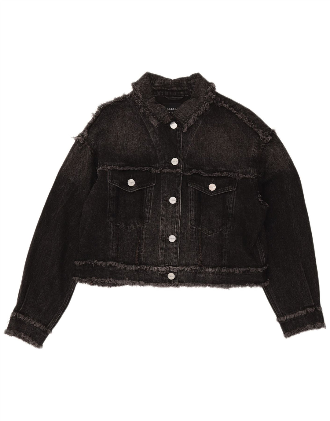 Giacca di jeans oversize corta da donna All Saints UK 10 piccola in cotone nero