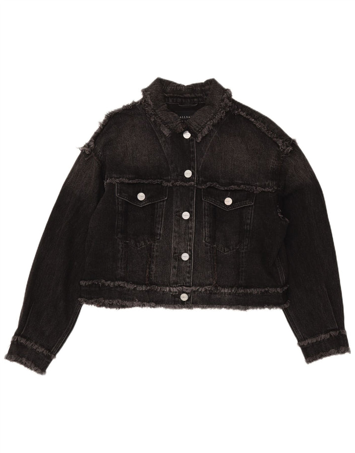 Giacca di jeans oversize corta da donna All Saints UK 10 piccola in cotone nero