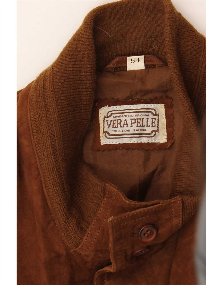 Bomber vintage da uomo in pelle scamosciata IT 54 XL in cotone marrone