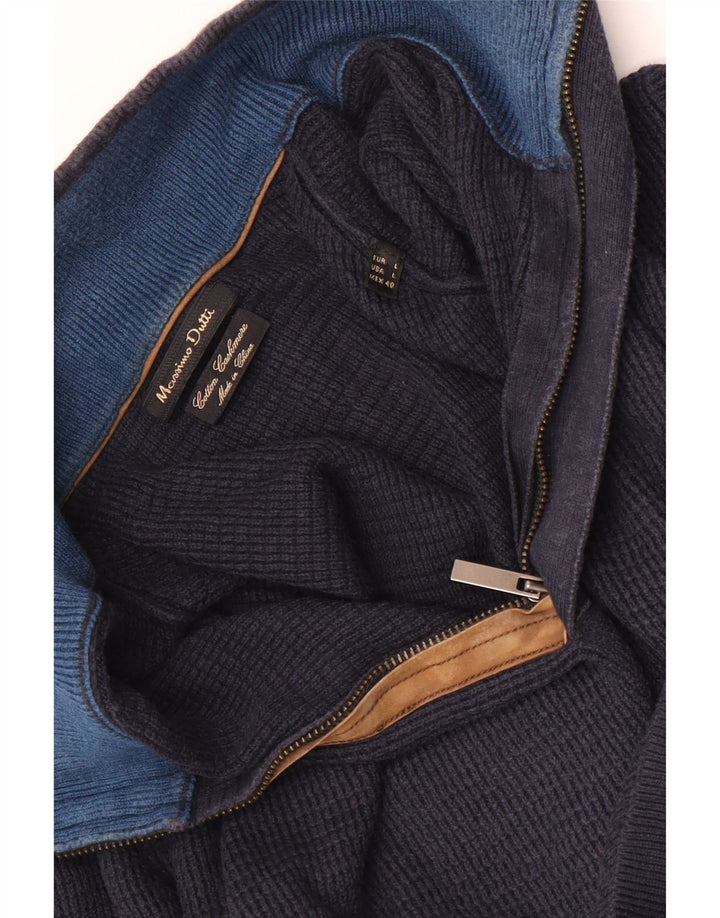 Massimo Dutti Maglione da uomo con zip e collo grande in cotone blu navy