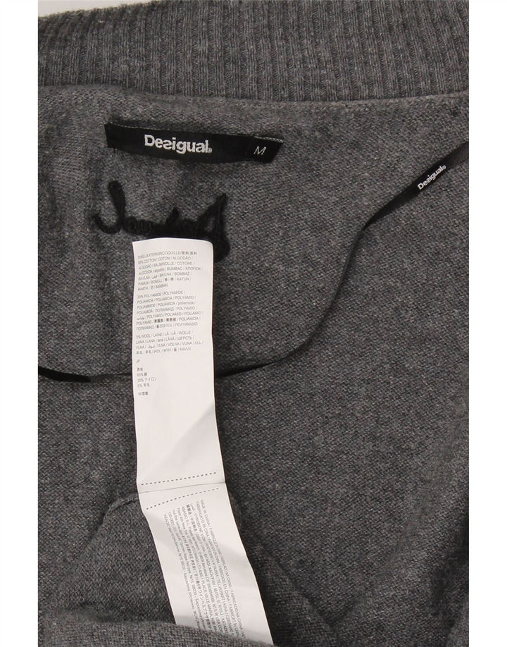 DESIGUAL Maglione cardigan aperto lungo da donna UK 12 Grigio medio floreale