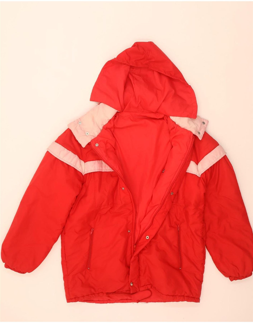 Giacca imbottita con cappuccio vintage da uomo IT 52 XL Poliammide color block rosso