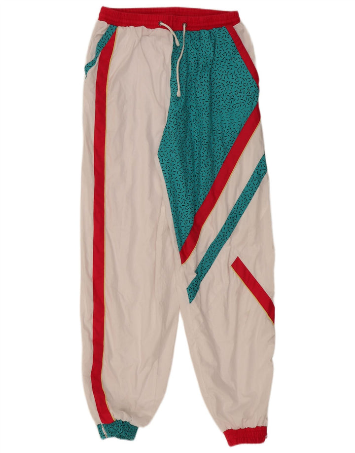 Pantaloni da tuta da donna VINTAGE Joggers UK 14 Medium White Colourblock
