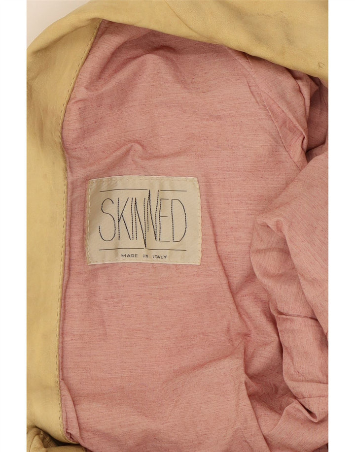 Giacca blazer in pelle vintage da donna a 3 bottoni UK 10 piccola gialla